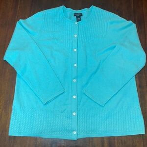 Daniel Bishop Women’s 100% Cashmere Cardigan in Aqua Blue Size 2X Quiet Luxury